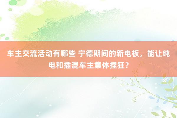 车主交流活动有哪些 宁德期间的新电板，能让纯电和插混车主集体捏狂？