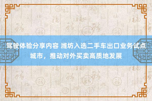 驾驶体验分享内容 潍坊入选二手车出口业务试点城市，推动对外买卖高质地发展