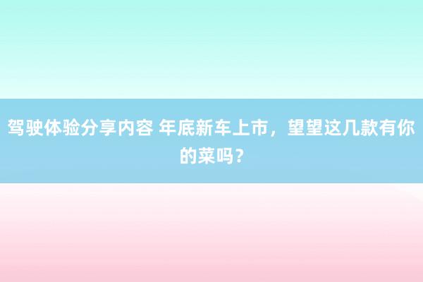 驾驶体验分享内容 年底新车上市，望望这几款有你的菜吗？