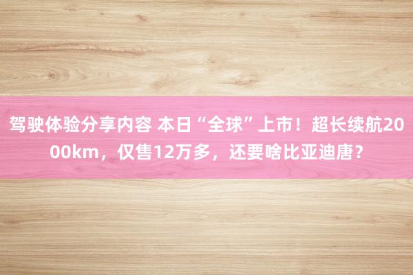 驾驶体验分享内容 本日“全球”上市！超长续航2000km，仅售12万多，还要啥比亚迪唐？