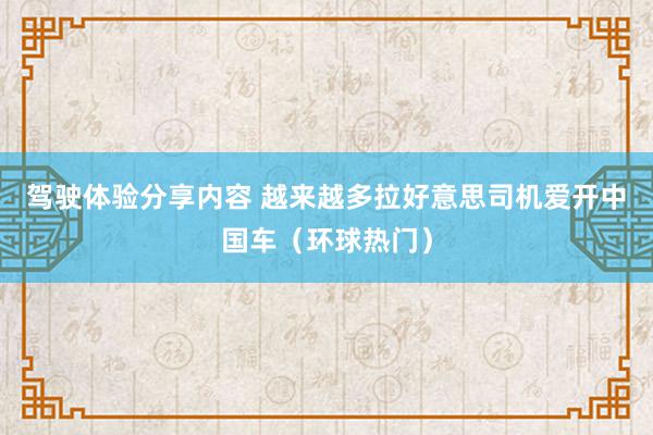 驾驶体验分享内容 越来越多拉好意思司机爱开中国车（环球热门）