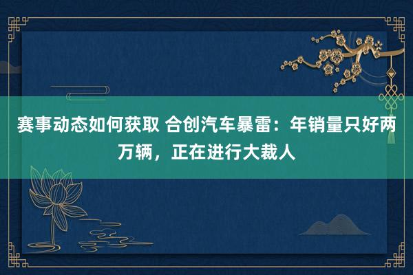 赛事动态如何获取 合创汽车暴雷：年销量只好两万辆，正在进行大裁人