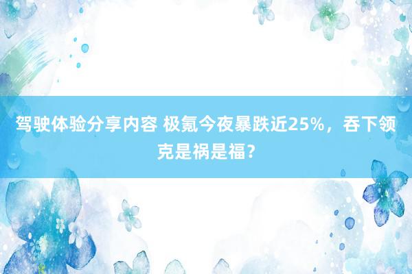 驾驶体验分享内容 极氪今夜暴跌近25%，吞下领克是祸是福？