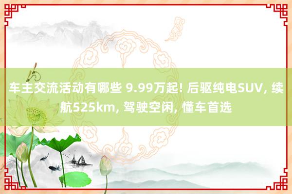 车主交流活动有哪些 9.99万起! 后驱纯电SUV, 续航525km, 驾驶空闲, 懂车首选