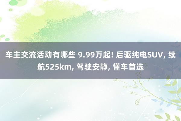 车主交流活动有哪些 9.99万起! 后驱纯电SUV, 续航525km, 驾驶安静, 懂车首选