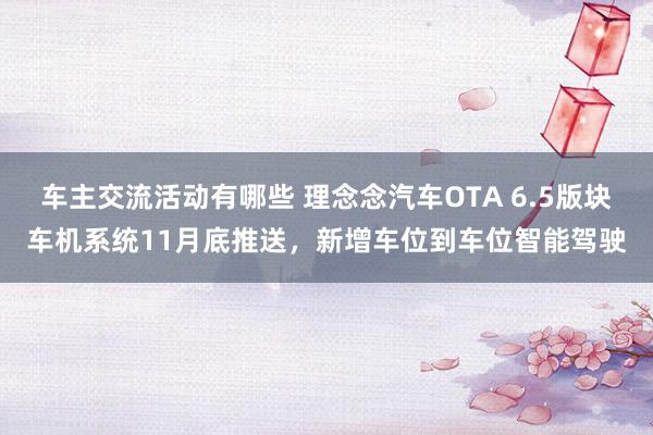 车主交流活动有哪些 理念念汽车OTA 6.5版块车机系统11月底推送，新增车位到车位智能驾驶