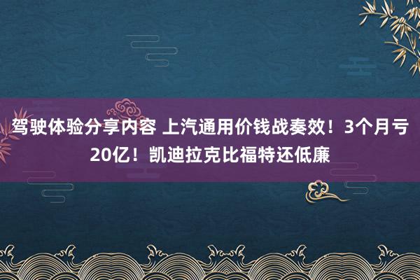 驾驶体验分享内容 上汽通用价钱战奏效！3个月亏20亿！凯迪拉克比福特还低廉