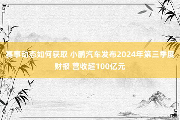 赛事动态如何获取 小鹏汽车发布2024年第三季度财报 营收超100亿元