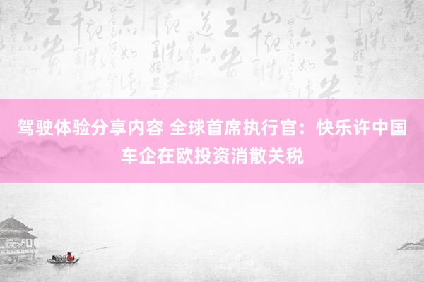 驾驶体验分享内容 全球首席执行官：快乐许中国车企在欧投资消散关税